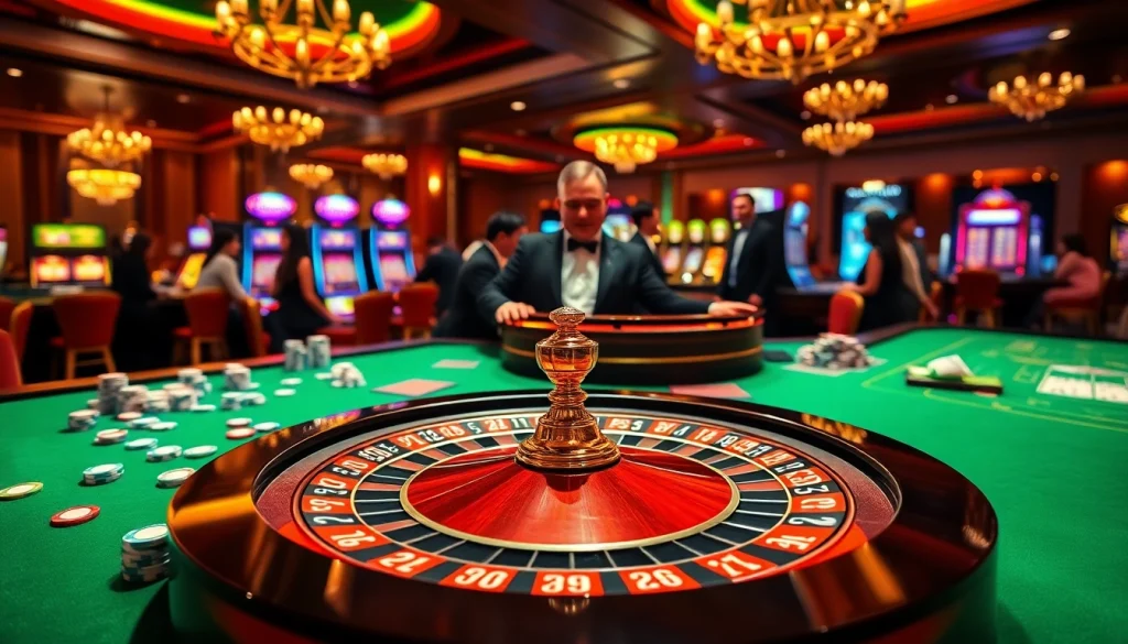 Experience thrilling wins on https://nekatwinofficial.com/ showcasing a vibrant casino environment with roulette and poker.