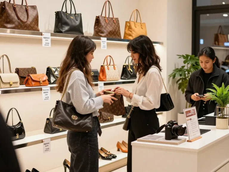 Shopping experience in a stylish boutique featuring high-quality 레플리카 쇼핑몰 products.