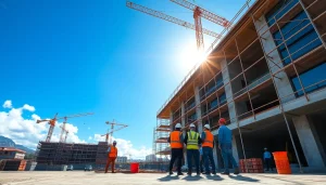 Hawaii construction news highlights teamwork and progress at a bustling construction site.
