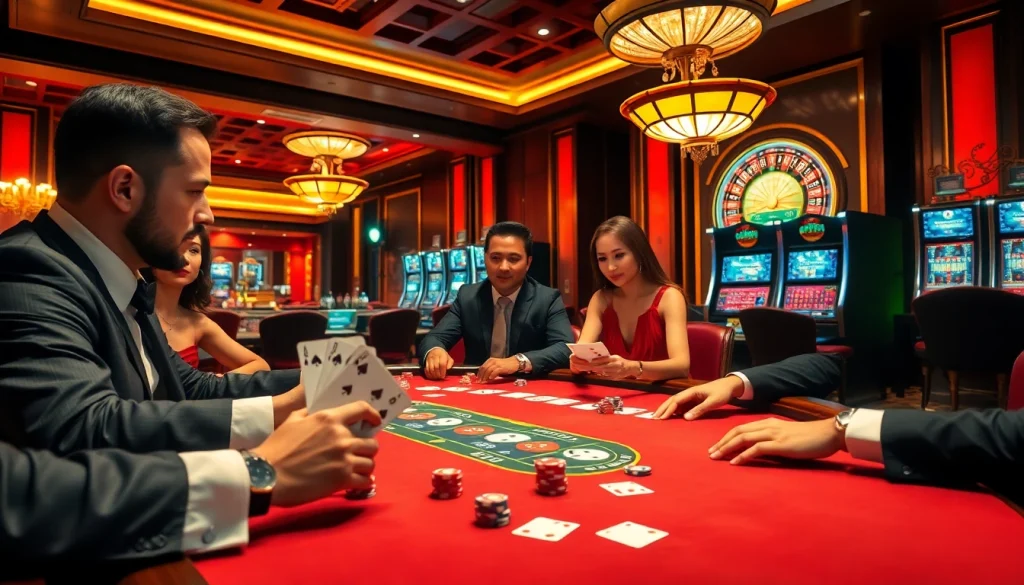 High-stakes poker game at Nhà Cái 68VIP casino, showcasing excitement and luxury.