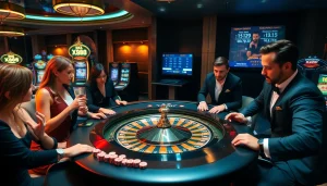 Players enjoying table games and slot machines at XX88's upscale casino.