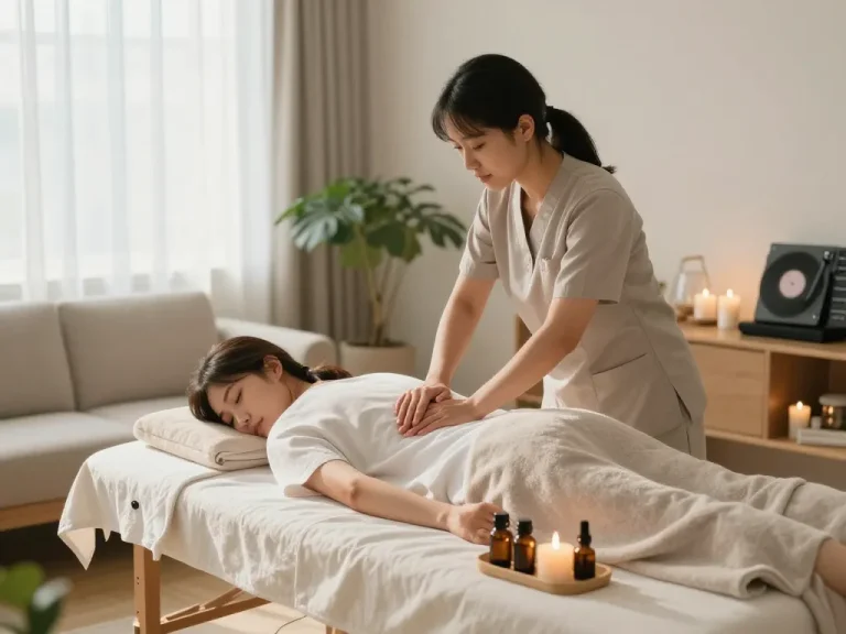 서울출장마사지 in a calming home environment with a professional therapist providing soothing care.