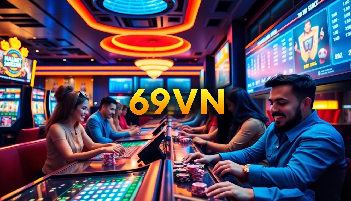 Exciting gaming scene at 69VN casino with players engaged in various games.