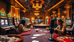 Excited players engaging with a casino atmosphere while utilizing MV88 for audio clarity.