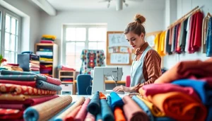 Creëren van unieke kledingstukken met stoffen voor kleding maken in een heldere naaiatelier.