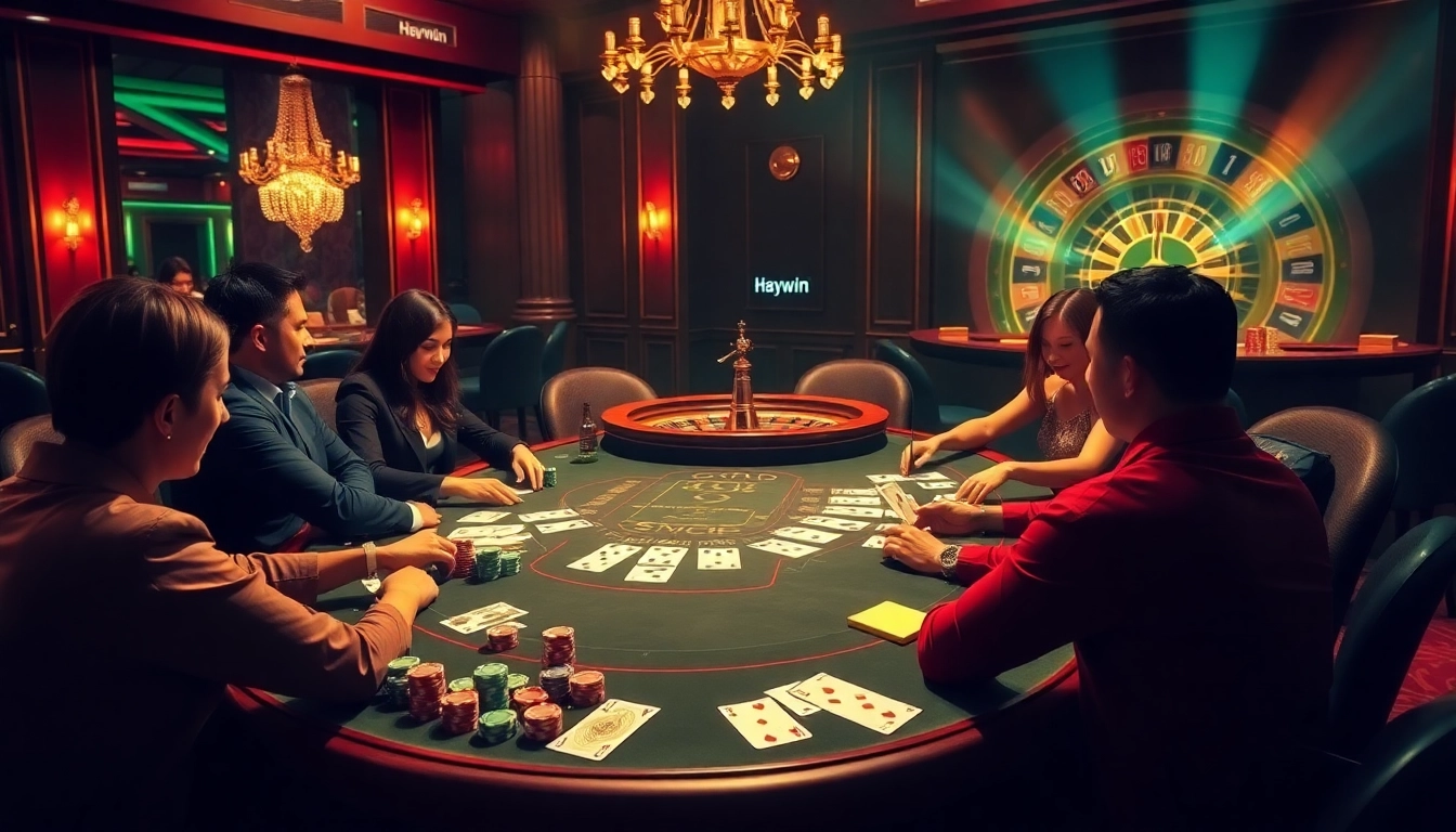Players enjoying an exhilarating game of poker at Haywin's luxurious casino.