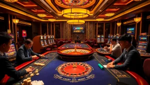 Participe de uma jogabilidade empolgante no cassino de luxo da AA888, com jogos vibrantes e jogadores entusiasmados.