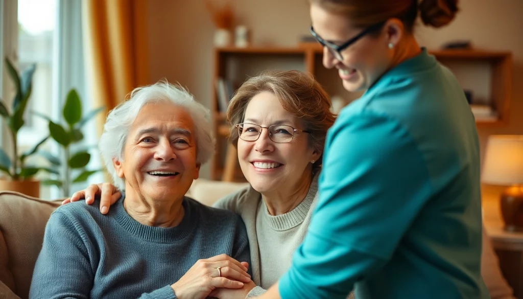 Caregiver providing senior home care austin in a warm, welcoming living room environment.