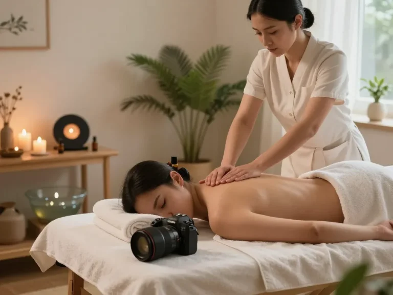 Relaxing massage therapy scene showcasing maxim-anma.net's premium services in a tranquil home setting