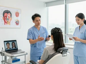 トップクリニックでの自毛植毛の相談、専門家の推奨と患者ケアを展示した自毛植毛おすすめ口コミ＆評判情報【ショクコミ】。