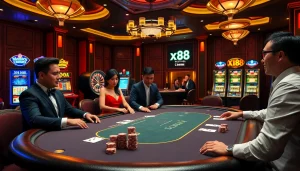 Captivating poker action at Xin88 casino, showcasing vibrant chips and engaging gameplay.