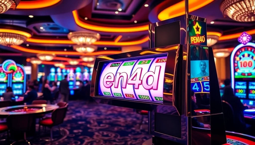 Players engaging with the exciting pen4d slot machine in a bustling casino atmosphere.