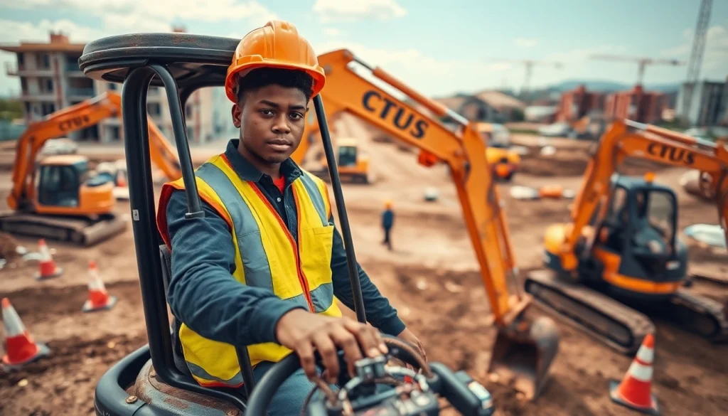 Excavator training durban at a busy construction site with an operator expertly handling various excavators.