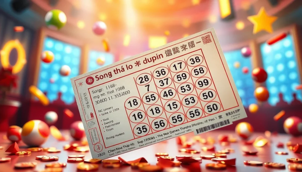 Song thủ lô lottery ticket with numbers in an exciting lottery drawing studio setting.