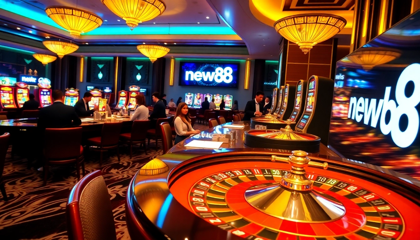 Experience the thrill of gaming at new88 online casino with vibrant slot machines and poker tables.