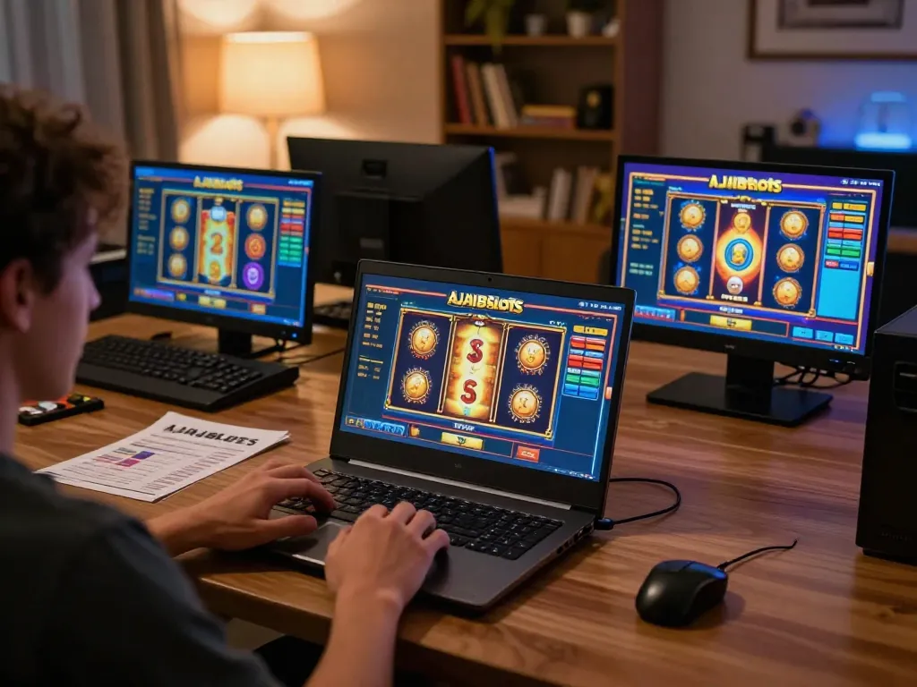 Enjoy an immersive gaming session with Link Slot Gacor options on a sleek laptop in a cozy setting.