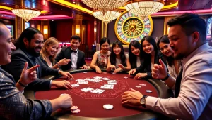Exciting gameplay at lu88.cn.com with vibrant casino elements like poker chips and roulette wheel.