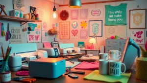 Cricut SVG designs being crafted in a colorful and creative workspace