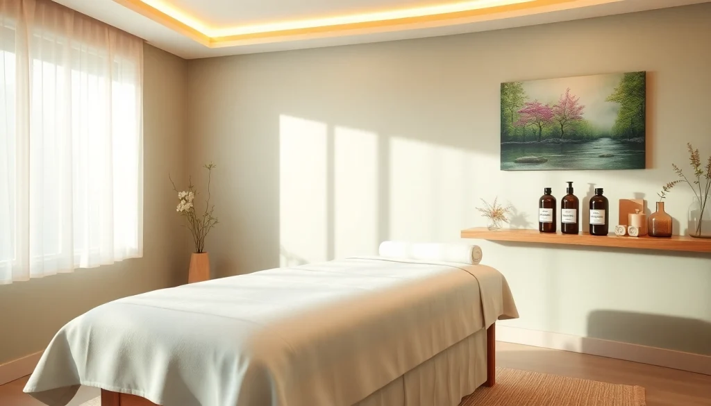 편안한 분위기와 자연 요소가 있는 스웨디시 마사지 치료실