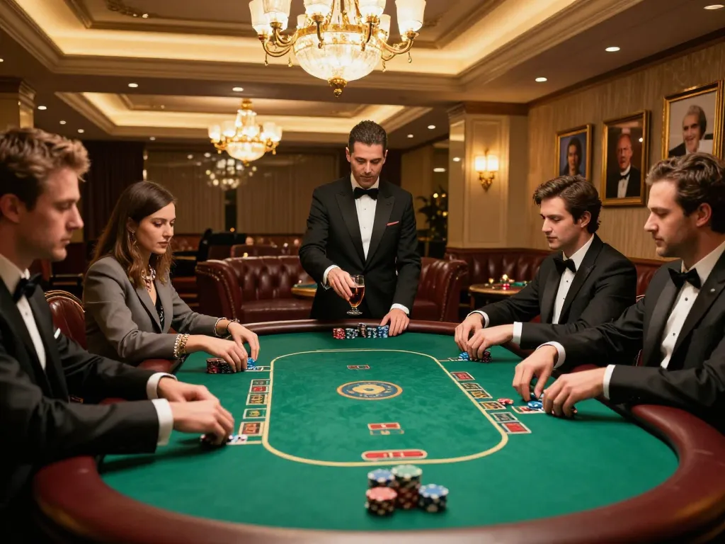 SLOT6000 gaming in a luxurious VIP casino room with players engaged in intense poker action