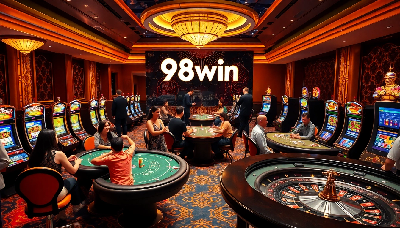 Experience the excitement of winning at 98win’s luxurious casino vibe with vibrant gaming and sleek poker tables.