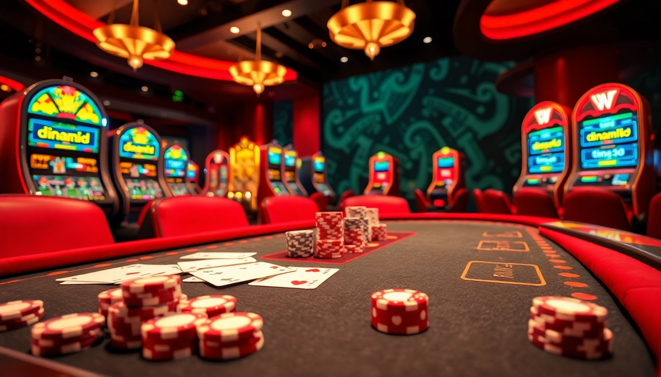 Experience the thrill of dinamit4d in a vibrant casino scene with exciting slot machines and card games.