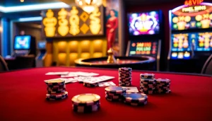 Experience the thrill of 68VIP with a high-stakes poker table and a vibrant roulette wheel.