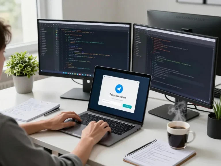 Configuration of Telegram 中文 settings by a developer in a modern workspace.
