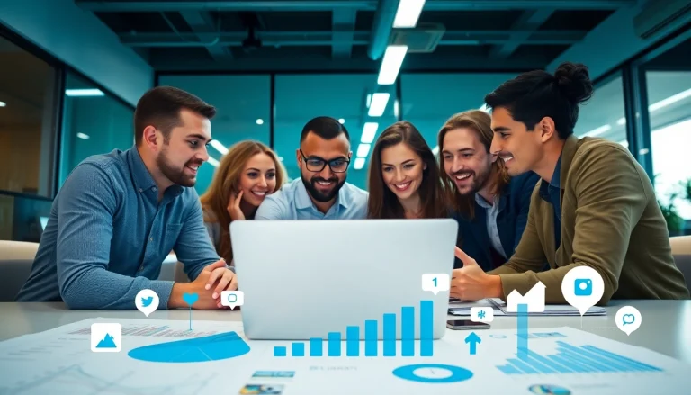 Engaging team strategizing social media marketing edmonton strategies in a dynamic office.