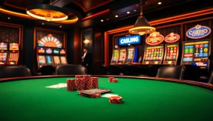 Engage in thrilling casino games at C 168 with vibrant poker tables and roulette wheels.