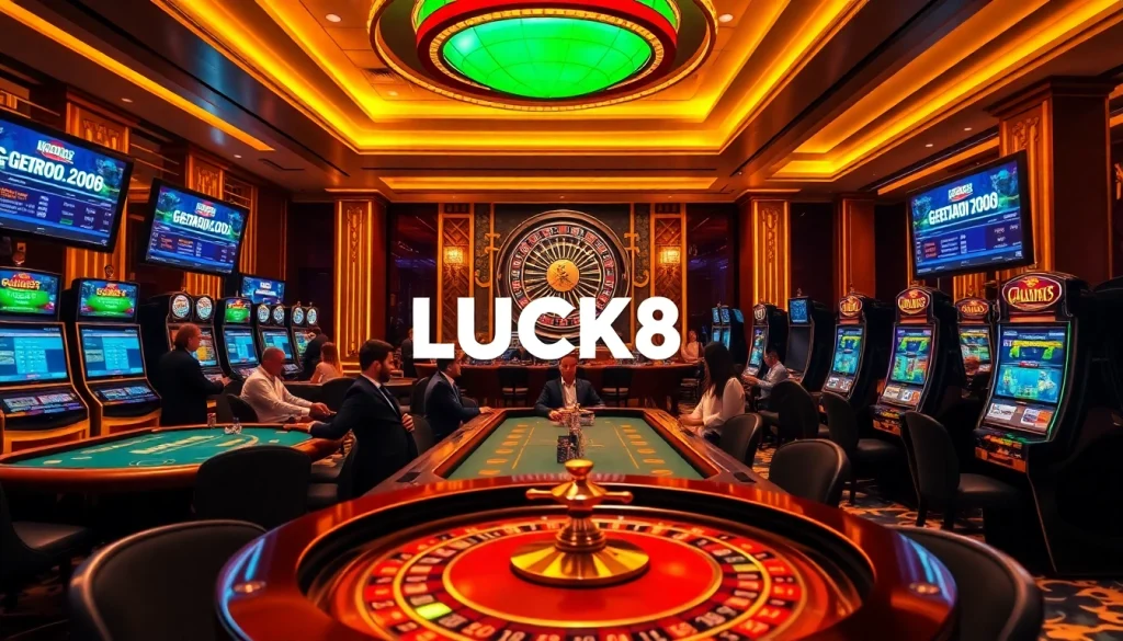 LUCK8 offers professional gaming experiences with tables, chips, and vibrant casino ambiance.