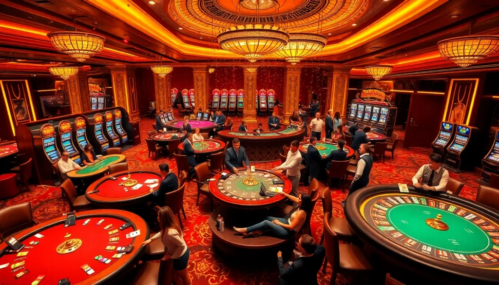 Experience the excitement of gambling at cm88 with vibrant casino games, lively players, and luxurious decor.