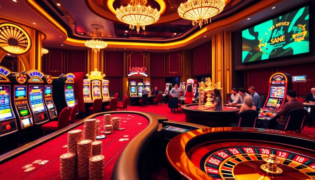 Experience the thrill of Nhà cái VB88 with vibrant casino elements like poker chips, roulette wheels, and excited players.