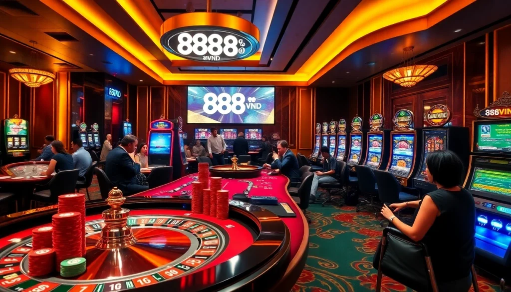 Experience thrilling gameplay with 888VND in a luxurious casino setting filled with excitement.