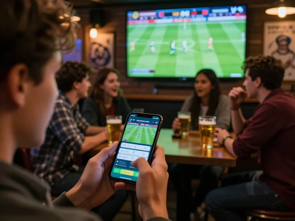 Excited sports bettor engaging with the nyalabet app during a live football match, capturing real-time betting action.