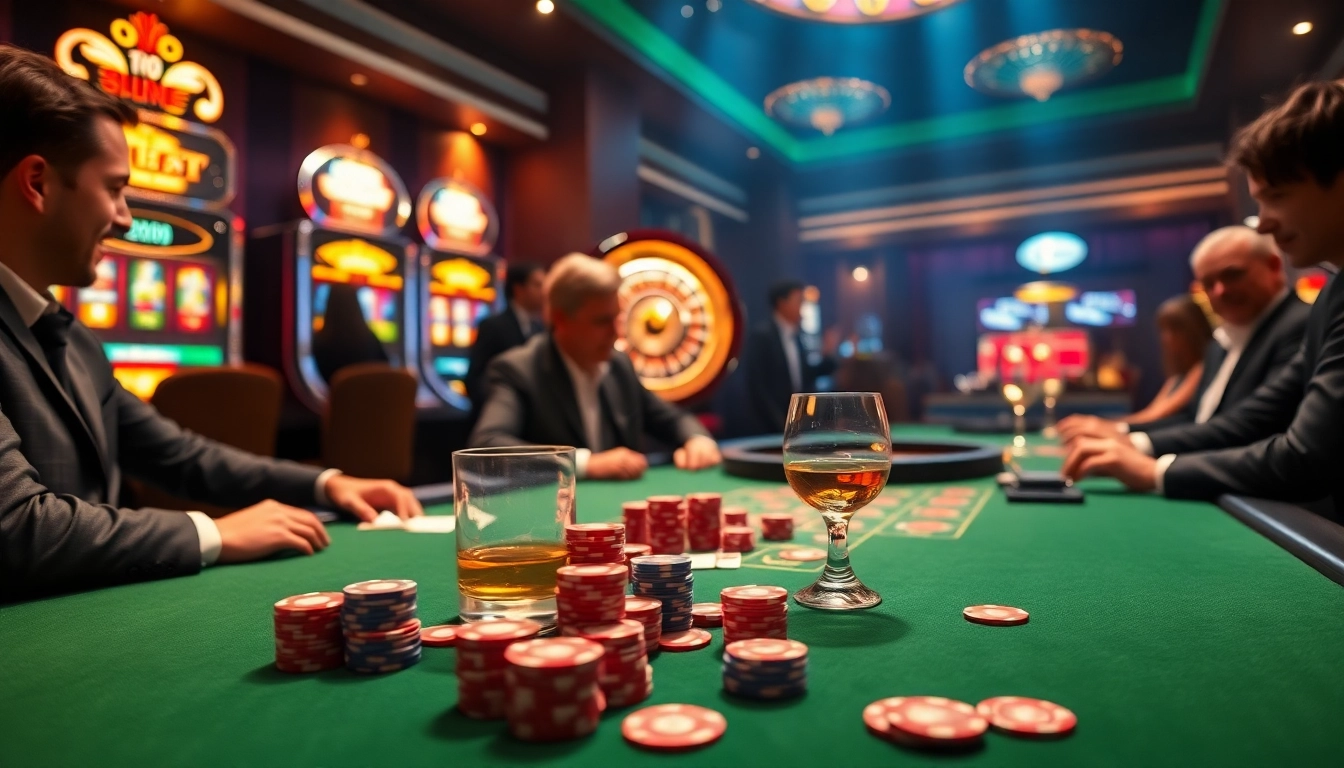 Vivez l'excitation du casino en ligne avec une configuration de jeu de poker dynamique montrant l'enthousiasme.