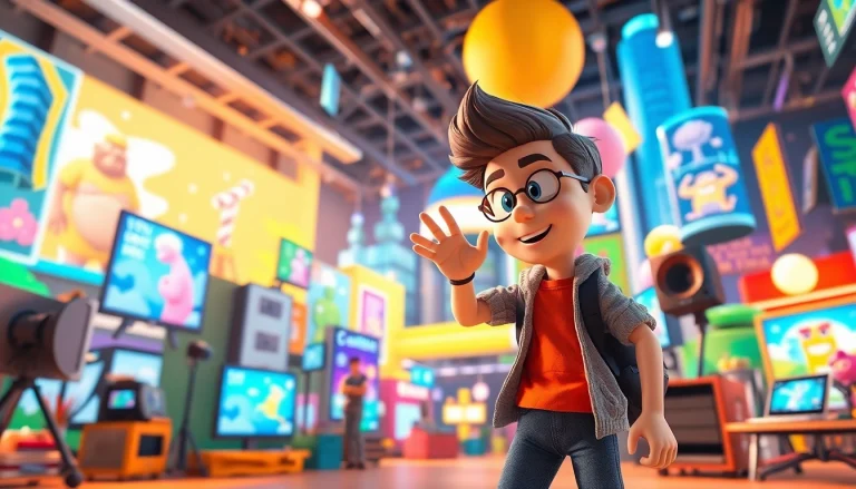 3D Animation character engaged in dynamic action in a vibrant 3D environment.