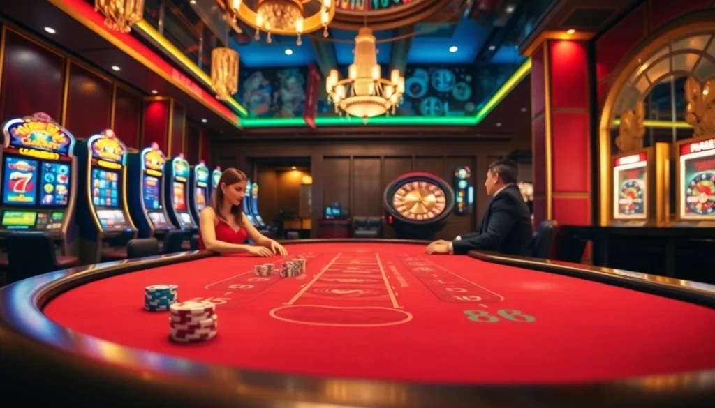 Experience the excitement of gambling at SC88 with a luxurious casino scene showcasing poker chips and slot machines.