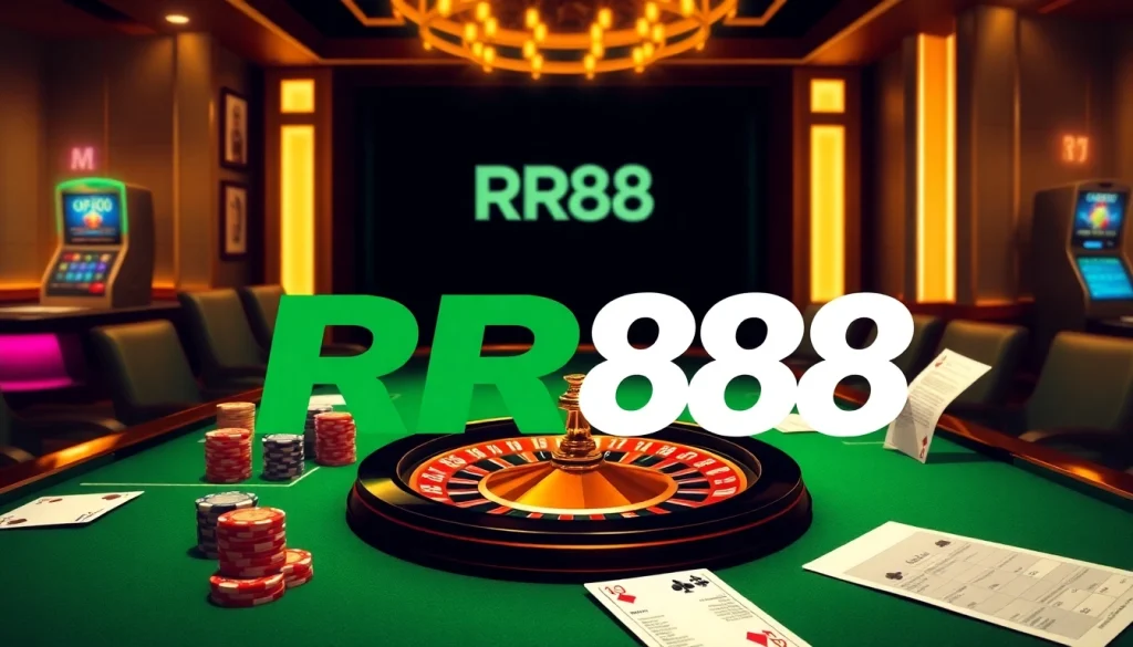Players enjoying exciting casino games at RR88, featuring poker, roulette, and vibrant visuals.