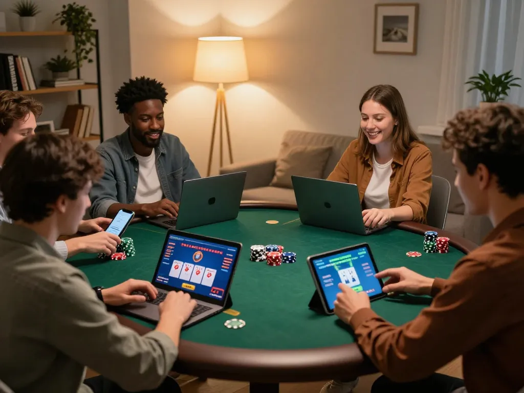 Engaging in a thrilling online poker game with TX88 strategy at home.