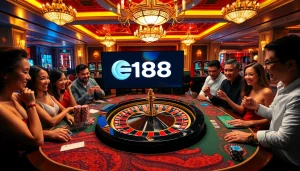Betting excitement at F168 casino table with poker chips and cards.