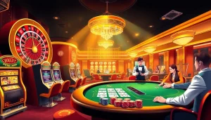 Gambling excitement at open888 with vibrant casino gaming elements and professional atmosphere.