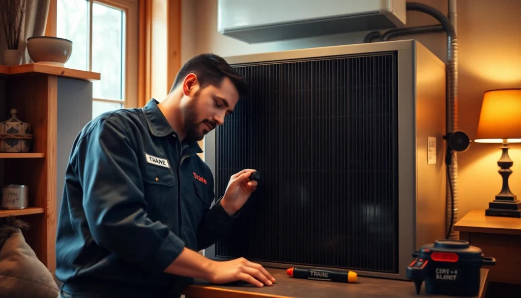 HVAC technician assesses a Trane Canada heating system, ensuring quality and comfort in the home.