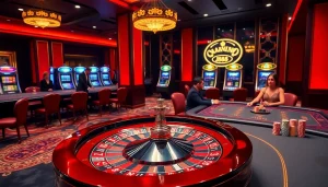 Experience excitement at J88 casino with glamorous tables, chips, and a vibrant atmosphere.