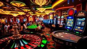 Players enjoying the exciting casino experience at Okfun with vibrant games and roulette.