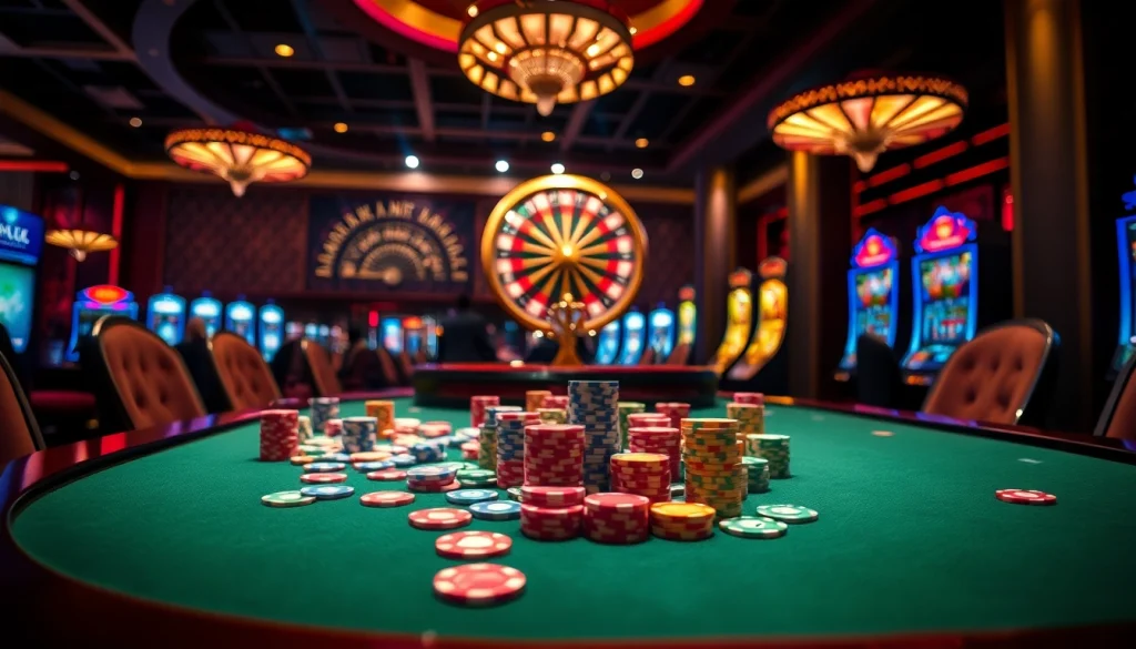 L567 - Players engaging in an exciting high-stakes poker game at a luxurious casino table.