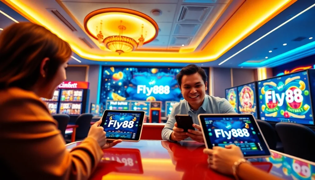 Engaging online gambling experience at Fly88 with users enjoying various casino games.