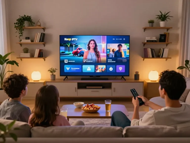 Genieten van de IPTV kopen ervaring in een gezellige woonkamer met familie, omringd door moderne decoratie.