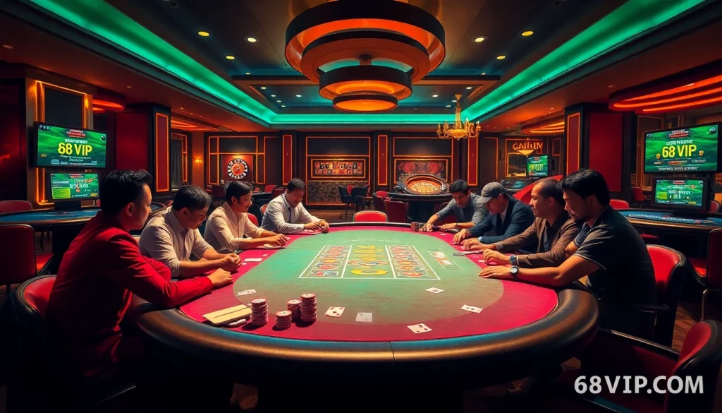 High-stakes gaming action at 68VIP.COM poker table showcasing excitement and strategy.