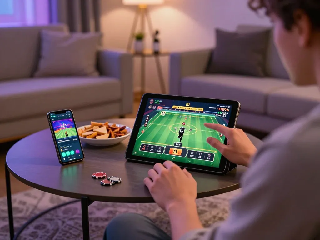 Player enjoying 678vip live dealer games on a tablet in a cozy home setting